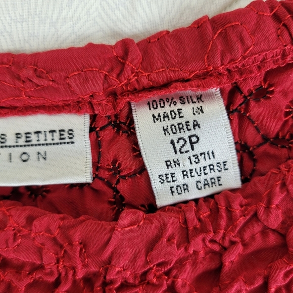 Valerie Stevens Petite ruched textured 100% silk red tank round neck classic 12P - Picture 12 of 12